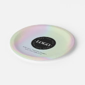 Unicorn Rainbow Holographic Pastel Business Logo Pappteller (Schrägansicht)