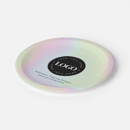 Unicorn Rainbow Holographic Pastel Business Logo Pappteller (Schrägansicht)