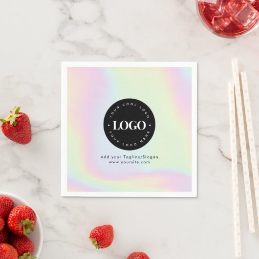 Unicorn Rainbow Holographic Pastel Business Logo Serviette (Beispiel)