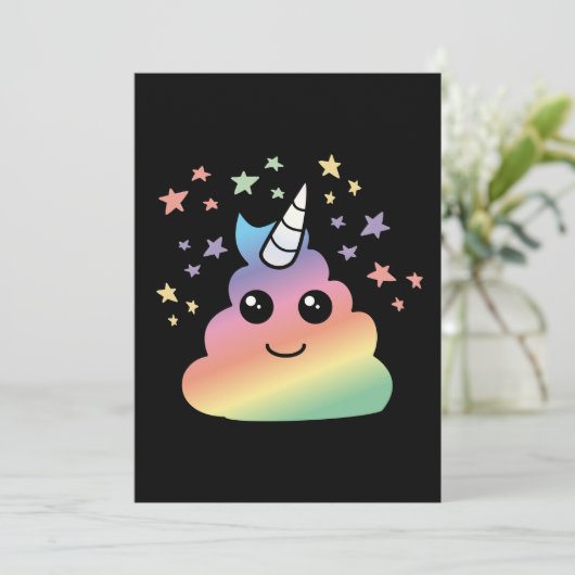 Unicorn Rainbow Kackend Emoji Kawaii Feiertagskarte (Stehend Vorderseite)