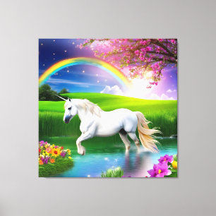 Unicorn Rainbow Landscape Blume Eins Leinwanddruck