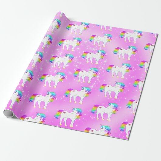 Unicorn Rainbow Lila Niedlich Geschenkpapier (Ungerollt)