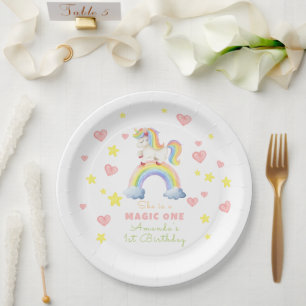 Unicorn Rainbow Magic Eins Geburtstag Pappteller
