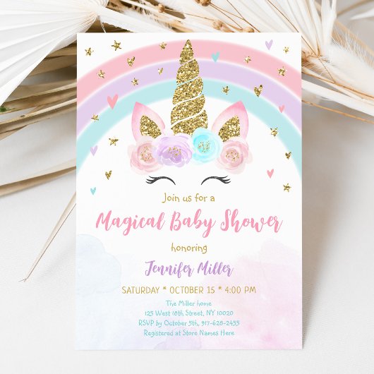 Unicorn Rainbow Magical Baby Shower Einladung