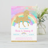 Unicorn Rainbow Magical Day Birthday Invitation Einladung (Stehend Vorderseite)