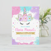 Unicorn Rainbow Magical Day Birthday Invitation Einladung (Stehend Vorderseite)