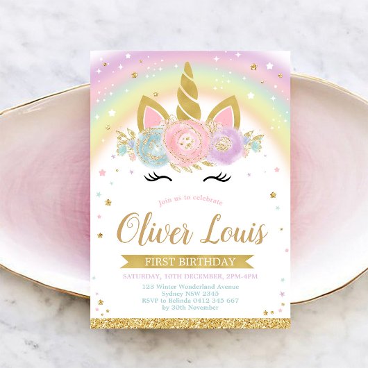 Unicorn Rainbow Magical Day Birthday Invitation Einladung