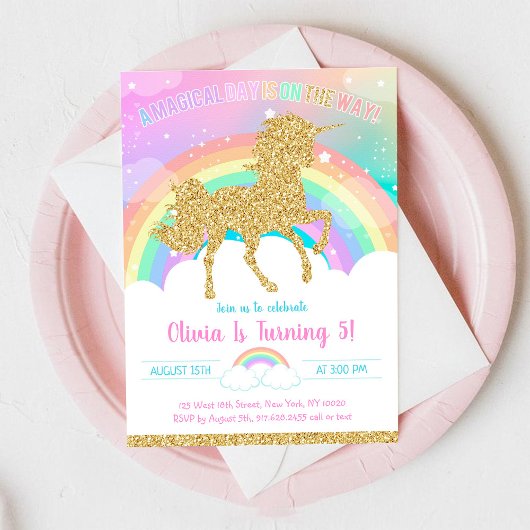 Unicorn Rainbow Magical Day Birthday Invitation Einladung
