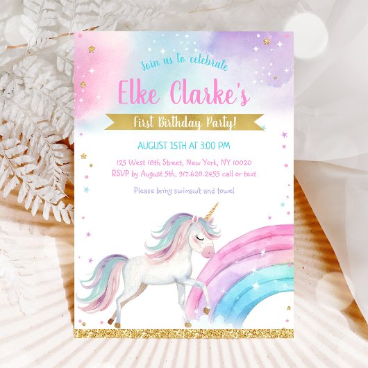 Unicorn Rainbow Magical Day Birthday Invitation Einladung