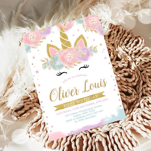 Unicorn Rainbow Magical Day Birthday Invitation Einladung