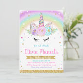Unicorn Rainbow Magical Day Birthday Invitation Einladung (Stehend Vorderseite)