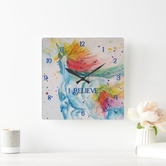 Unicorn Rainbow Magical Girls Childrens Room Clock Quadratische Wanduhr (Zuhause)