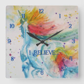 Unicorn Rainbow Magical Girls Childrens Room Clock Quadratische Wanduhr (Vorderseite)