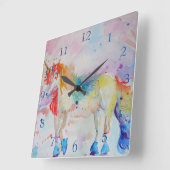 Unicorn Rainbow Magical Girls Childrens Room Clock Quadratische Wanduhr (Winkel)