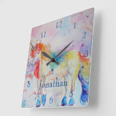 Unicorn Rainbow Magical Girls Childrens Room Clock Quadratische Wanduhr (Winkel)