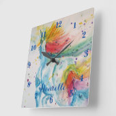 Unicorn Rainbow Magical Girls Childrens Room Clock Quadratische Wanduhr (Winkel)