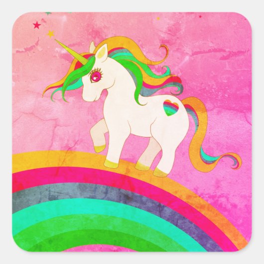 Unicorn Rainbow Nature Quadratischer Aufkleber (Vorderseite)
