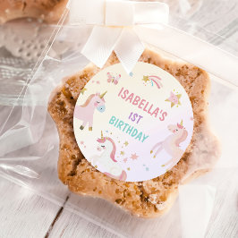 Unicorn Rainbow Pastel Erster Geburtstag Runder Aufkleber