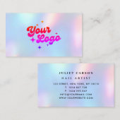 Unicorn Rainbow Pastel Holographic Logo Visitenkarte (Vorne/Hinten)