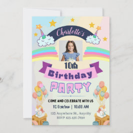 Unicorn Rainbow Personalisiert Geburtstagsparty Einladung