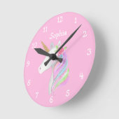 Unicorn Rainbow Personalisiert Mädchenname Pastel Runde Wanduhr (Winkel)