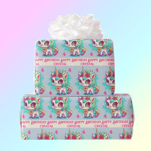Unicorn Rainbow Personalize Name & Age Girl's Geschenkpapier