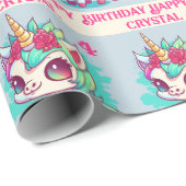 Unicorn Rainbow Personalize Name & Age Girl's Geschenkpapier (Rolleneckpunkt)