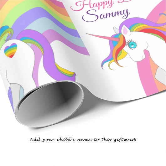 Unicorn Rainbow Personalize Name Little Girl's Geschenkpapier