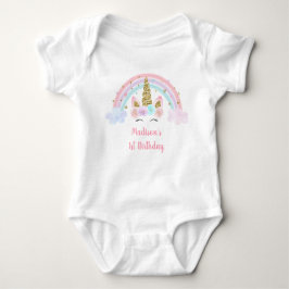 Unicorn Rainbow Pink Gold 1. Geburtstag Baby Strampler