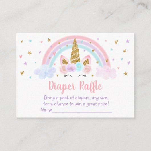 Unicorn Rainbow Pink Gold Baby Diaper Raffel Begleitkarte (Vorderseite)