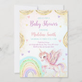 Unicorn Rainbow Pink Gold Baby Dusche Einladung (Vorderseite)
