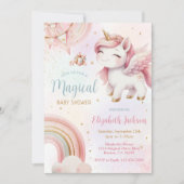 Unicorn Rainbow Pink Gold Baby Dusche Einladung (Vorderseite)
