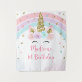 Unicorn Rainbow Pink Gold Geburtstagsgrundierung Wandteppich