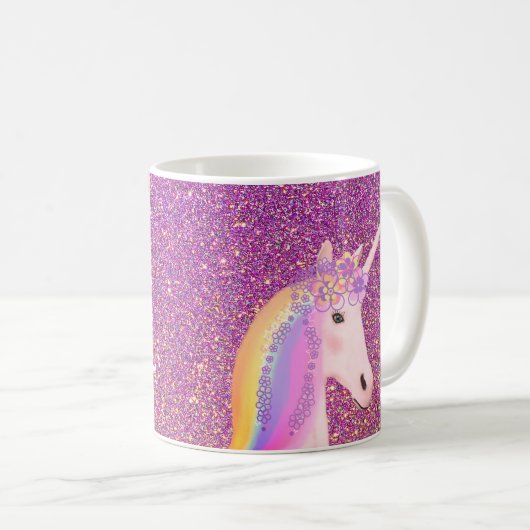 Unicorn Rainbow Pink Gold Glitzer Ombre Custom Kaffeetasse (VorderseiteRechts)