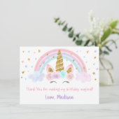 Unicorn Rainbow Pink Gold Vielen Dank Dankeskarte (Stehend Vorderseite)