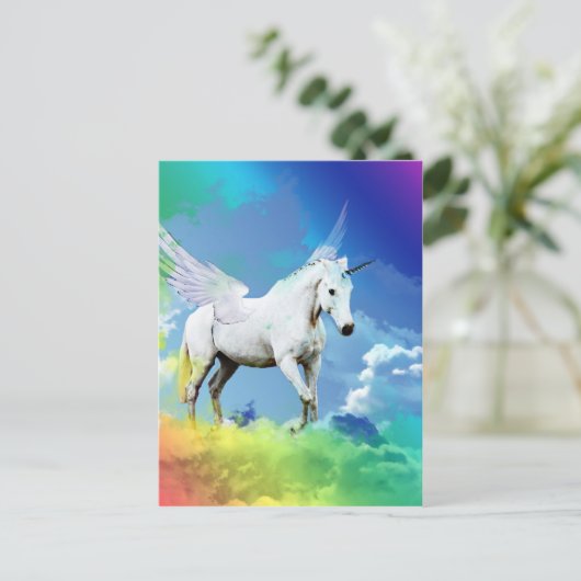 Unicorn Rainbow Postkarte (Stehend Vorderseite)