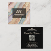 *~* Unicorn Rainbow QR PASTEL Luxe Initial AP66 Quadratische Visitenkarte (Vorne/Hinten)