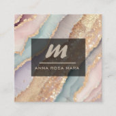 *~* Unicorn Rainbow QR PASTEL Luxe Initial AP66 Quadratische Visitenkarte (Vorderseite)