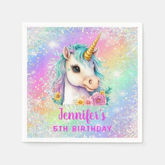 Unicorn Rainbow Sparkle Birthday Party Paper Serviette (Vorderseite)