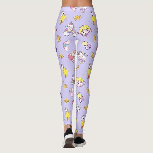 Unicorn Rainbow Star Light Lila Themed Leggings (Rückseite)