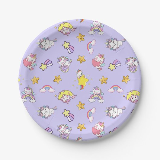 Unicorn Rainbow Star Light Lila Themed Pappteller (Vorderseite)