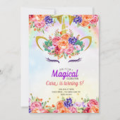 Unicorn Rainbow Tropical Birthday Einladung (Vorderseite)