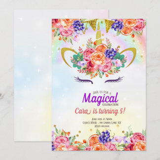 Unicorn Rainbow Tropical Birthday Einladung