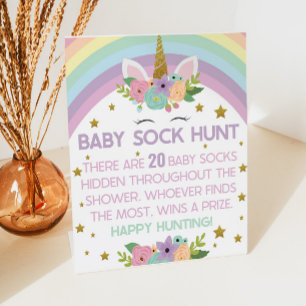 Unicorn Rainbows Baby Sock Hunt Baby Showspiel Sockelschild