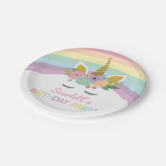 Unicorn Rainbows Birthday Party Paper Teller (Schrägansicht)