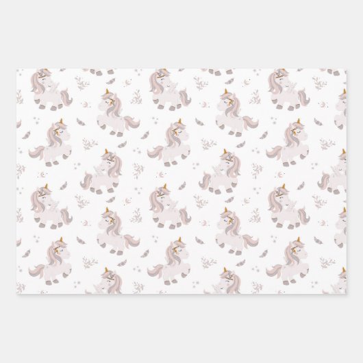 Unicorn Rainbows Boho Trendy Pink Gray Blue Geschenkpapier Set (Vorderseite)