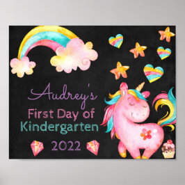 Unicorn & Rainbows Erster Tag der Schule Chalkboar Poster