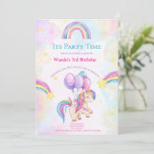 Unicorn & Rainbows Kids-Party Einladung (Stehend Vorderseite)