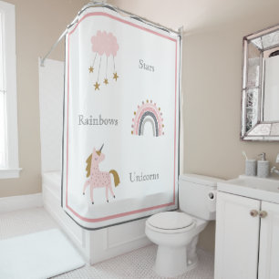 Unicorn Rainbows Pink Boho Muster Duschvorhang