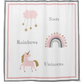 Unicorn Rainbows Pink Boho Muster Duschvorhang (Vorderseite)